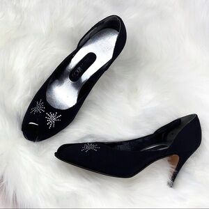 VINTAGE Peep Toe Rhinestone Evening Shoes Formal Heels 80s does the 50s Pumps